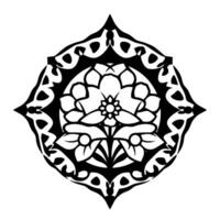 Intricate Floral Mandala Geometric Black and White with Symmetrical Petals and Decorative Outer Border. vector