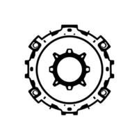 Bold Black and White Circular Gear with Internal Cog Structure, Mechanical Component, Futuristic Aesthetic. vector