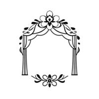 Art Nouveau Black Floral Frame Elegant Arch with Detailed Flower Motifs and Curvilinear Elements, on White Background. vector