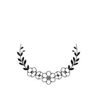 Minimalist Black Floral Wreath on White Background, Botanical for Wedding Invitations, Greeting Cards, and Decorative Art. vector