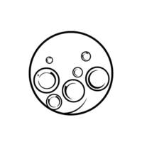 Stylized Black and White Illustration of a Circular, Bubbled Planet with VaryingSized Orbs and a Curved Accent. vector