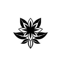 Symmetrical Black Flower with Pointed Petals and Central Starburst on a White Background, Modern Botanical . vector