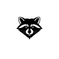 Cleanlined, stylized illustration of a raccoon head in shades of gray and black, set against a pristine white background. vector