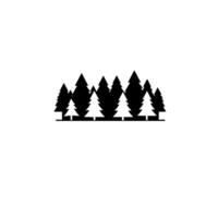 Black and white stylized illustration of a forest, with alternating black and white evergreen trees on a horizontal line against a blank white background. vector
