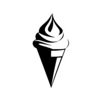 Minimalist Black and White Illustration of a Single Soft Serve Ice Cream Cone, Isolated on White, vector