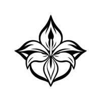 Symmetrical Black and White Floral with Pointed Petals and Intricate Central Detail, Isolated on White Background vector