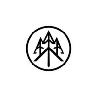 Minimalist forest within a black circle, featuring stylized pine trees, against a crisp white background, evoking wilderness and nature. vector