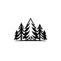 Minimalist Black and White Illustration of Five Coniferous Trees, Creating a Serene Forest Silhouette vector