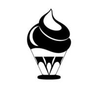 Stylized Black and White Ice Cream Cone with Decorative Base, Minimalist , Isolated on White. vector