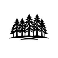 Stylized Black and White Illustration of Evergreen Trees Silhouetted on a Simple Landscape, Emphasizing Minimalist vector