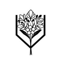 Monochromatic Floral Arrangement in Shield Delicate Outlines, Minimalist Art, and Symbolic Floral . vector