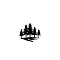 Black silhouette illustration of a small forest of pine trees with shadows and a path, isolated on a clean white background. vector