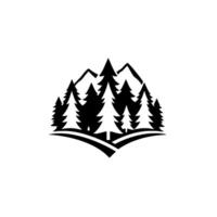 Minimalist monochrome showcasing a stylized mountain range with silhouetted evergreen trees, evoking a sense of nature and serenity. vector