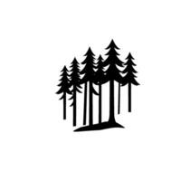 Silhouette of a grouping of stylized evergreen trees set on a minimal stylized forest floor, a striking on a plain white background. vector