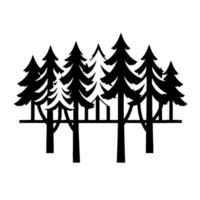 Bold Black and White Silhouetted Forest Scene with Evergreen Trees, Showcasing a Minimalist Against a Bright White Background. vector