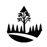 Stylized Black and White Forest A Central Giant Tree Surrounded by Fir Trees and a Winding Path within a Circular Frame. vector