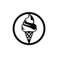 Minimalist Black and White Ice Cream Cone Inside a Circle for Branding or . vector
