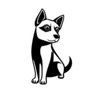 Black and White Silhouette of a Sitting Dog with Alert Expression, Minimalist Illustration on White Background. vector