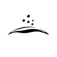 Abstract minimalist composition, featuring a stylized wavelike form with a black stripe reflecting light, and bubbles. vector