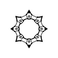 Geometric Starburst Emblem Black and White Circular with Spiked Points and Interior Circle. vector