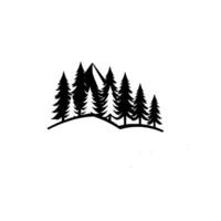 A minimalist illustration of a serene winter landscape, featuring black fir trees, a mountain backdrop, and white snowy hills, creating a clean, . vector