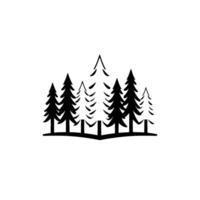 Stylized minimalist forest illustration featuring a group of silhouetted evergreen trees in black against a stark white background. vector