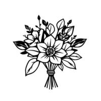 Intricate Monochrome Floral Bouquet Detailed illustration of a tied bundle of flowers and foliage, with striking contrasts and stylized on a white background. vector