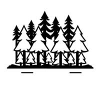 Stylized Black and White Forest Silhouette with Varying Tree Heights and Overlapping Foliage on a Simple Ground Line. vector