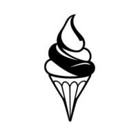 Black and White Ice Cream Cone A Simple, Stylized Illustration Featuring Swirled Soft Serve and Detailed Cone. vector