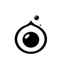 Minimalist black and white featuring an eyelike shape, teardrop outline with a central circle, and floating spheres. vector