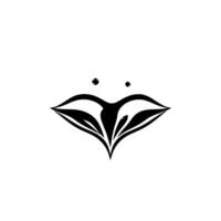 Minimalist Black White Symmetric A stylized face with leavespetals for mouth and eyes. Abstract and modern. vector