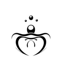 Minimalist black and white perfume bottle abstract , featuring a heartlike shape, waves, and bubbles on a clean white background. vector