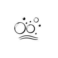 Simple black and white stylized illustration of bubbles of varying sizes and shapes floating above curved lines, evoking a sense of cleanliness and freshness. vector