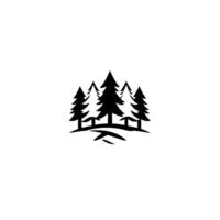 Minimalist Black and White Forest Silhouette, Featuring Coniferous Trees on a Curved Terrain against a White Background. vector