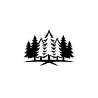 Black and White Minimalist Silhouette of Coniferous Forest, Symbolic Representation of Nature and Wilderness. vector
