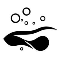 Abstract black and white featuring a stylized fish silhouette with bubbles, minimalist on a white background. vector