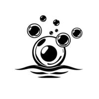 Stylized Black and White Bubble Composition Large orb floating on water, surrounded by smaller spheres and bubbles, all in a clean, minimalist . vector