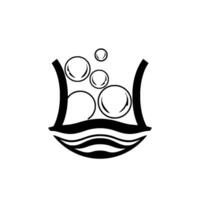 Minimalist monochrome stylized image of a vessel with rising bubbles, incorporating curved lines and flowing wave elements, creating a symbolic . vector