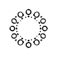 A symmetrical black and white circular featuring a stylized pattern of bold outlined rings and small dots against a clean white background. vector