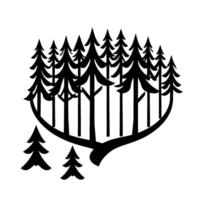 Stylized Black Silhouette of a Pine Forest within an Arched Border, with Two Smaller Pine Trees Outside vector