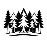 Stylized Black and White Illustration of a Forest Scene with Fir Trees on a Rolling Hill, Nature Emblem. vector