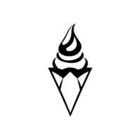 A stylized black and white minimalist ice cream cone with swirling soft serve on a white background. vector