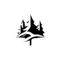 Minimalist Black and White Forest with Abstract Flowing Base and Tapered Tree Silhouettes, Isolated on White Background vector