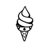 Minimalist Ice Cream Cone in Black and White, Featuring a Swirled Soft Serve and Decorative Cone Details. vector