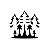 Stylized black and white illustration of a group of evergreen trees, suggesting a simple forest or woodland environment, presented on white background. vector