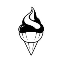 Monochromatic ice cream cone illustration, a swirl of black and white creamy goodness, coneshaped and minimalist, isolated on white. vector