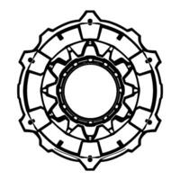Intricate Black and White Geometric Gear with Circular Layers, Detailed Edges, and a Clean, Minimalist Aesthetic. vector
