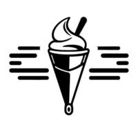 of an ice cream cone with flowing elements, blending simplicity and dynamic motion in stark black and white. vector