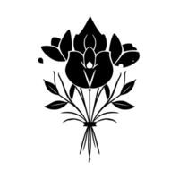 Elegant Black and White Floral Bouquet A stylized featuring symmetrical blooms, delicate leaves, and a classic, minimalist aesthetic. vector