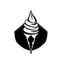 Bold Black and White Ice Cream Cone Within a Geometric Frame, Minimalist . vector